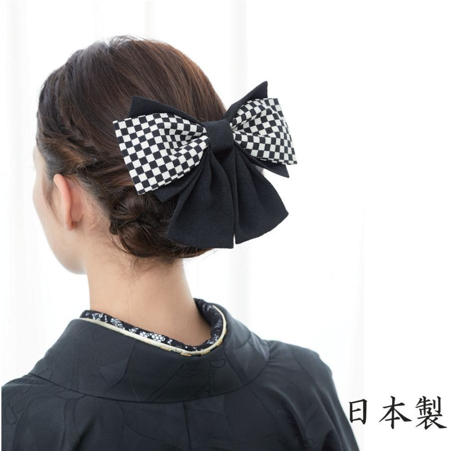 和装 髪飾り 白黒 市松 房付き 髪飾り 和装 ちりめん リボン 市松 白黒 ヘアアクセサリー ヘッド