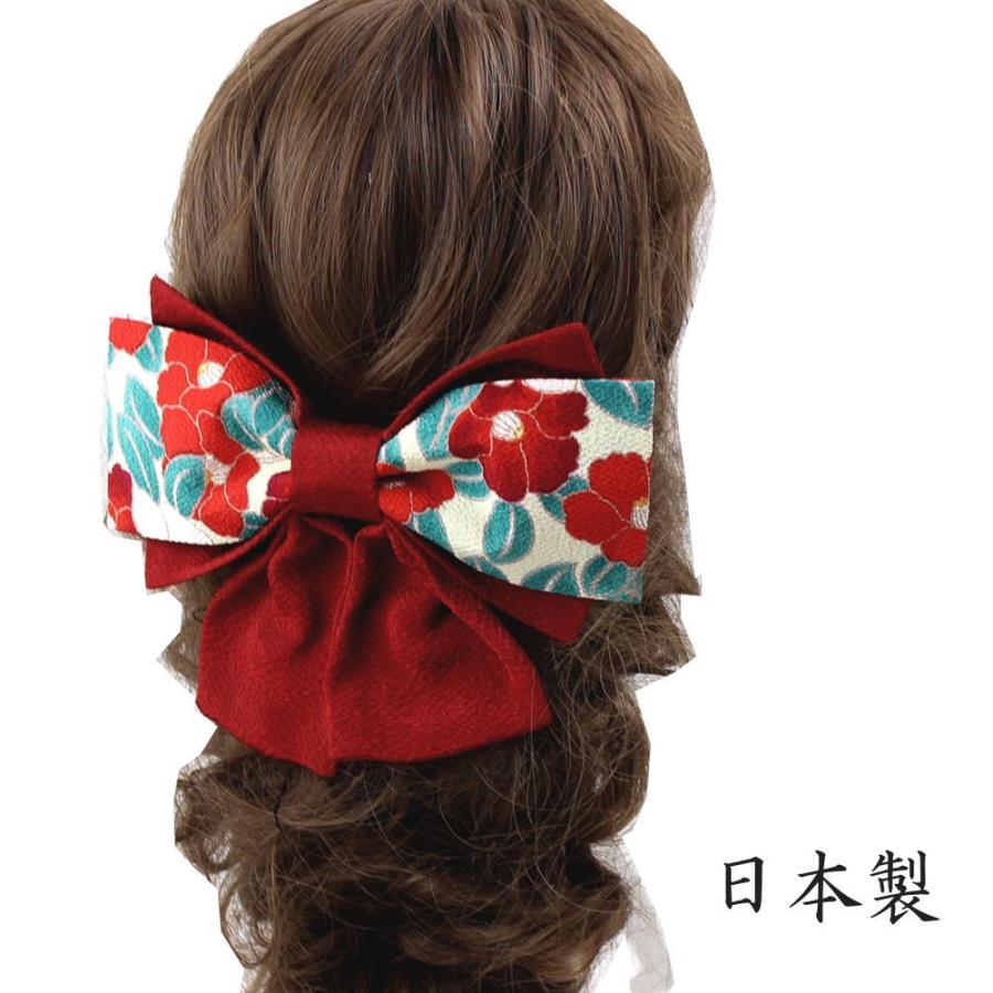 髪飾り 和装 ちりめん リボン 赤 椿 ヘアアクセサリー ヘッドドレス