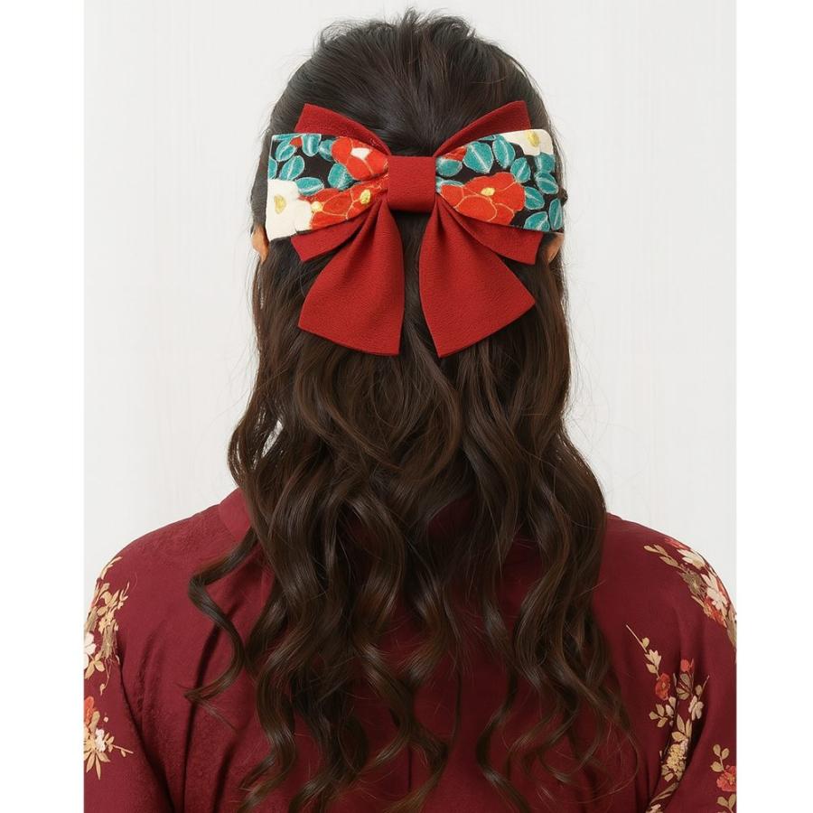 髪飾り 和装 ちりめん リボン 赤 椿 黒 ヘアアクセサリー ヘッドドレス 楽市きもの館 通販 Yahoo ショッピング