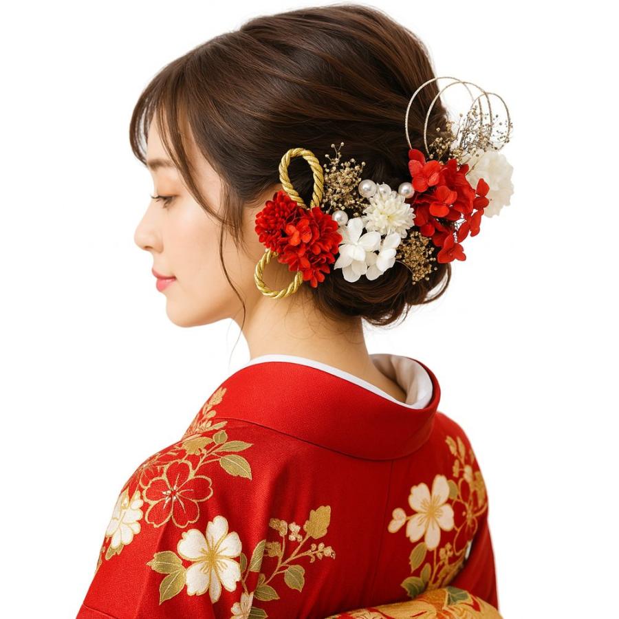 髪飾り 成人式 結婚式 和装 プリザーブドフラワー 20点セット レッド