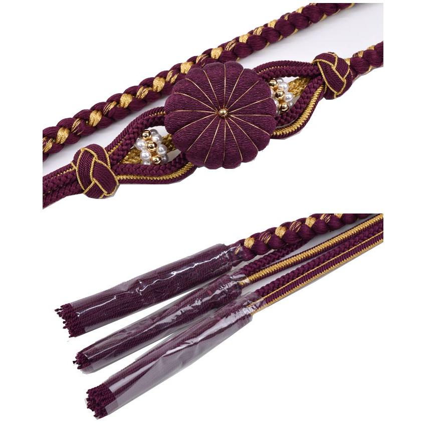 振袖用 飾り付万寿菊 帯締め ワイン 帯締 おびじめ 成人式 結婚式