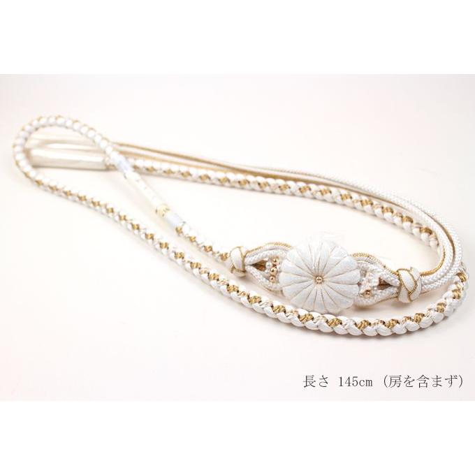 帯揚げ白絞り・帯締め白×金・帯飾りセット/成人式　卒業式　婚礼 帯揚げオフホワイト絞り・帯締め白×金・帯飾りセット／成人式