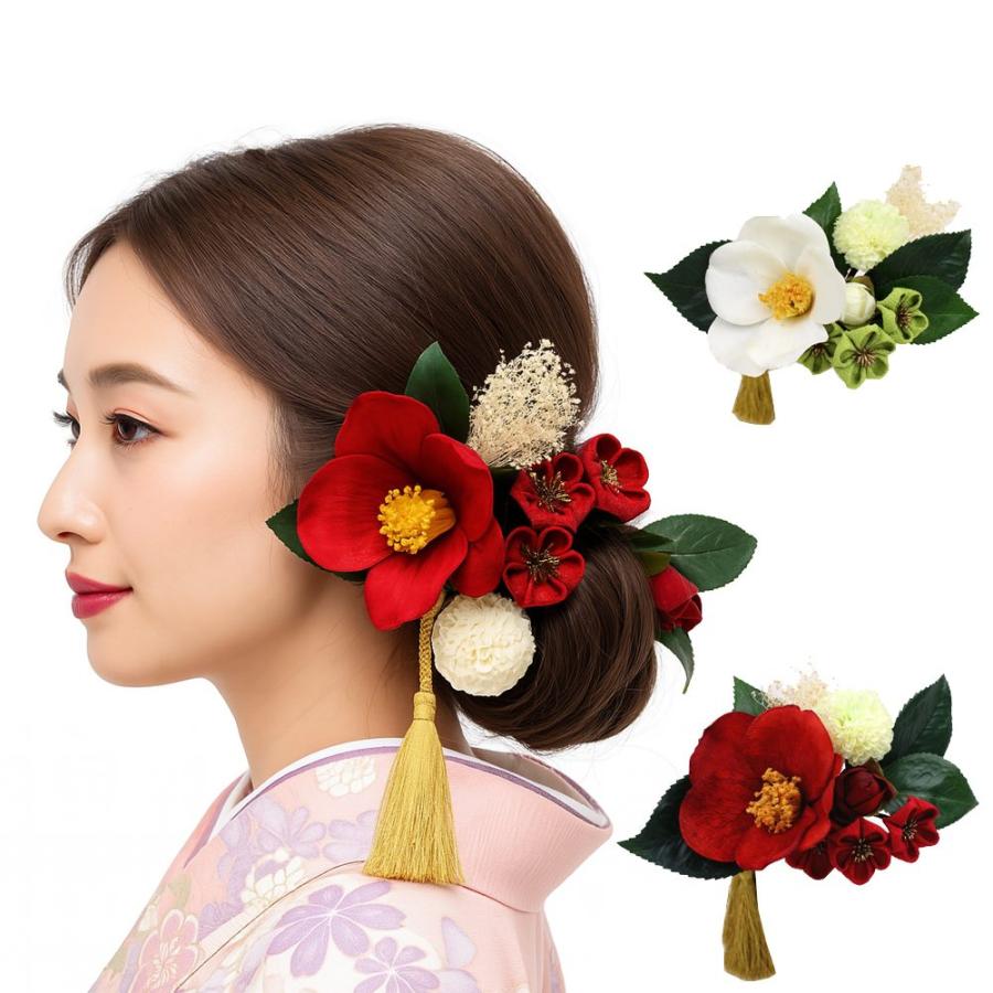 髪飾り 成人式 結婚式 和装 椿 つまみ細工 7点セット ヘアアクセサリー