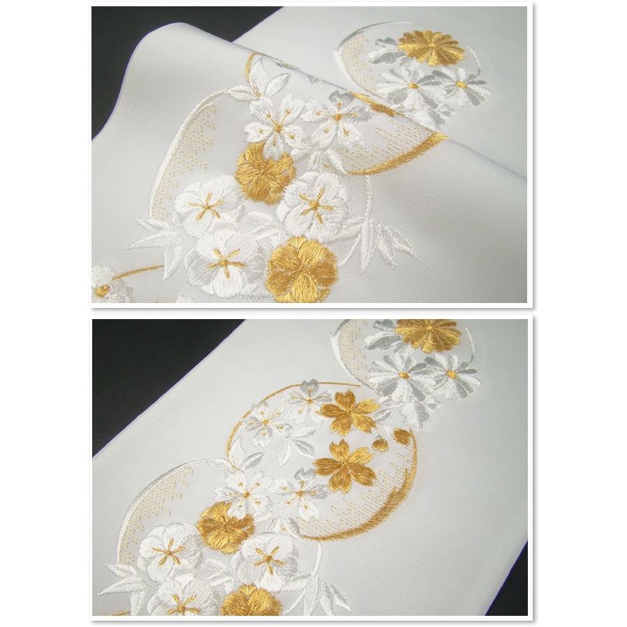 メール便対応3点 刺繍半衿 半襟 白／金 花丸文 結婚式 成人式 