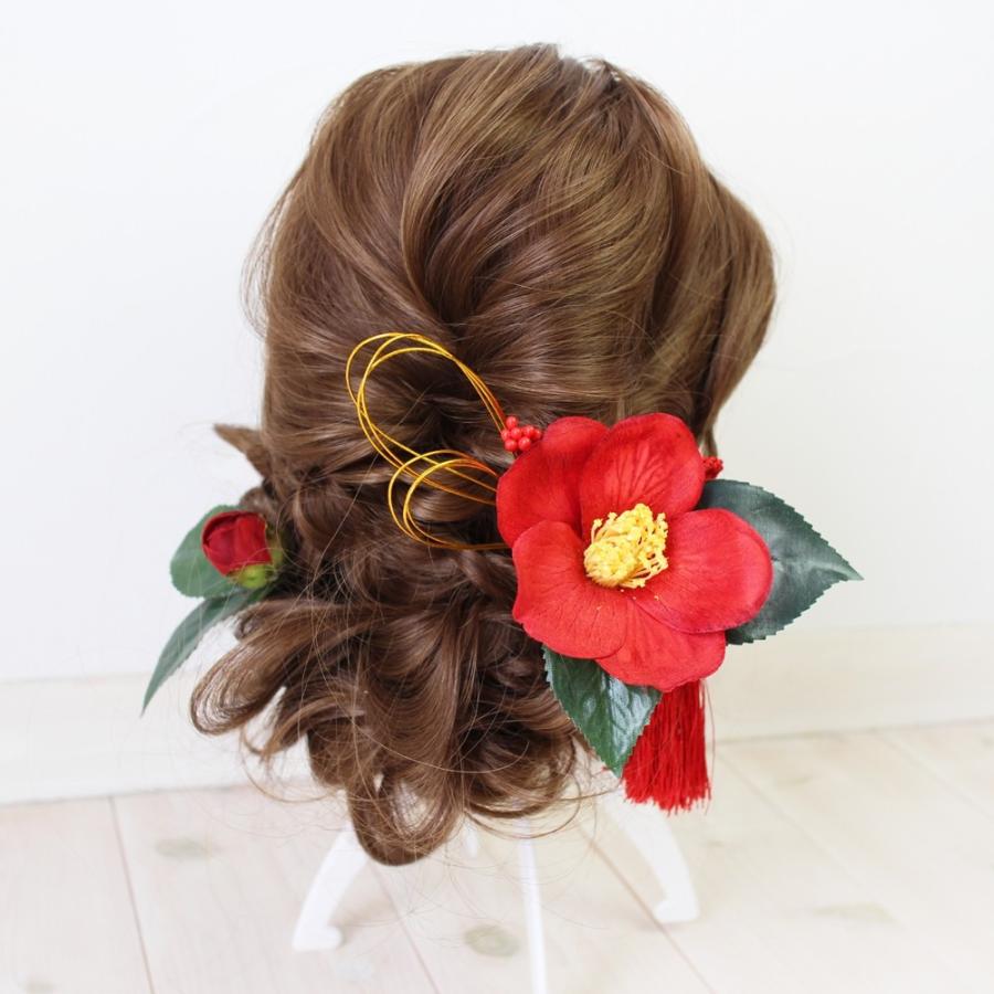 ヘッドドレス ヘアアクセサリー 水引 椿 新品 NANA手作り 髪飾り 紅椿