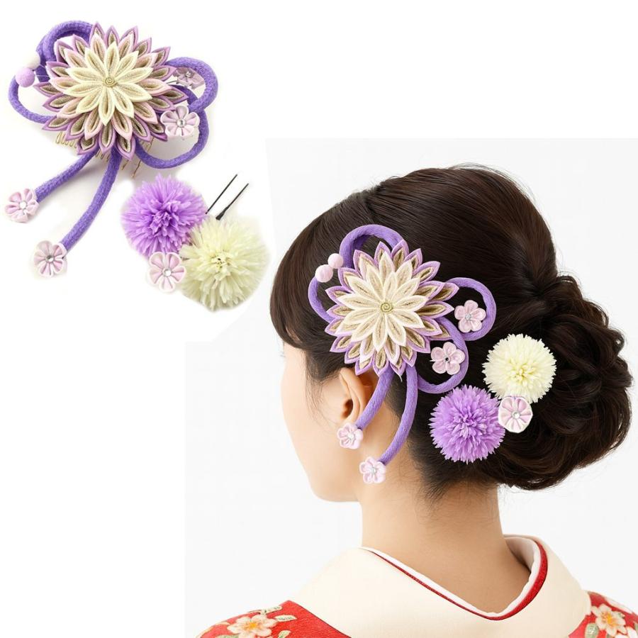 髪飾り 成人式 結婚式 和装 つまみ細工 3段菊 マム 紫 ヘアアクセサリー ヘッドドレス 楽市きもの館 通販 Yahoo ショッピング