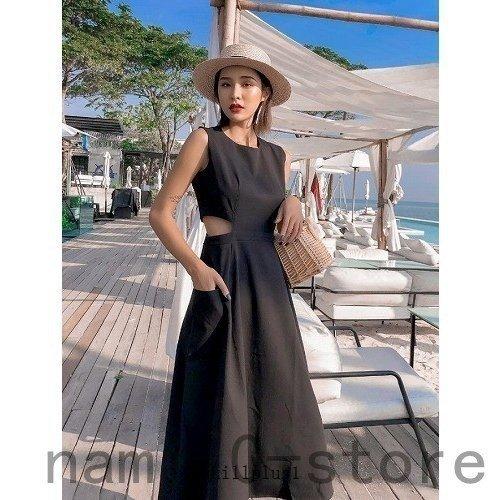 リゾートワンピース ロング マキシ丈 黒 背中あき ノースリーブ 肩だし 海外旅行 リゾート バカンス ハワイ 沖縄 グアム 10代 代 30代 40代 50代 3hyj2km4kr ワンピース チュニック Kccc Uk