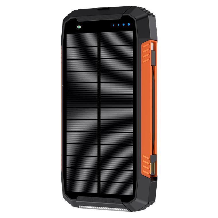 防災対策 モバイルバッテリー 大容量 30000mAh ケーブル内蔵 ソーラー