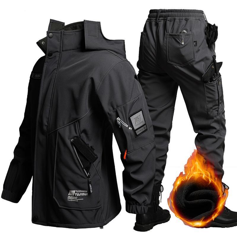 ウィンタースポーツ用ジャケットとズボンセット 防寒 作業服 裏起毛 上下セット 厚手 裏ボア ジャケット ウインド