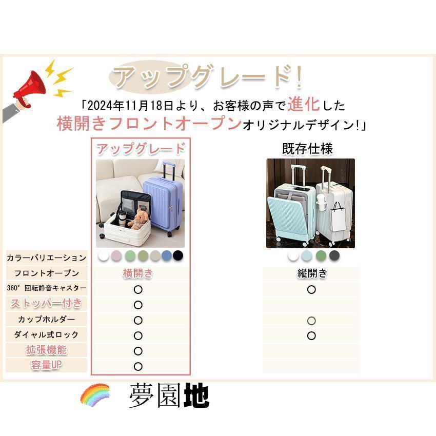 スーツケース フロントオープン 横開き 拡張機能 ストッパー カップ
