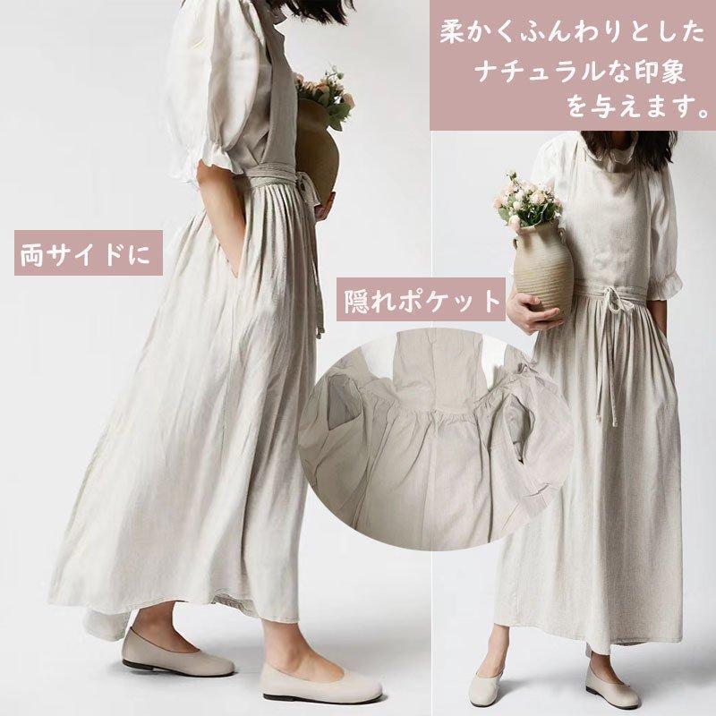 フレンチリネン3WAYロングエプロンドレス レディース ロングエプロン エプロンドレス 北欧 おしゃれ コットン 麻
