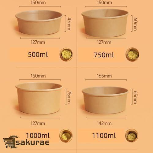 100個 使い捨てボウル 使い捨て弁当箱 蓋付き ペーパーボウル クラフト