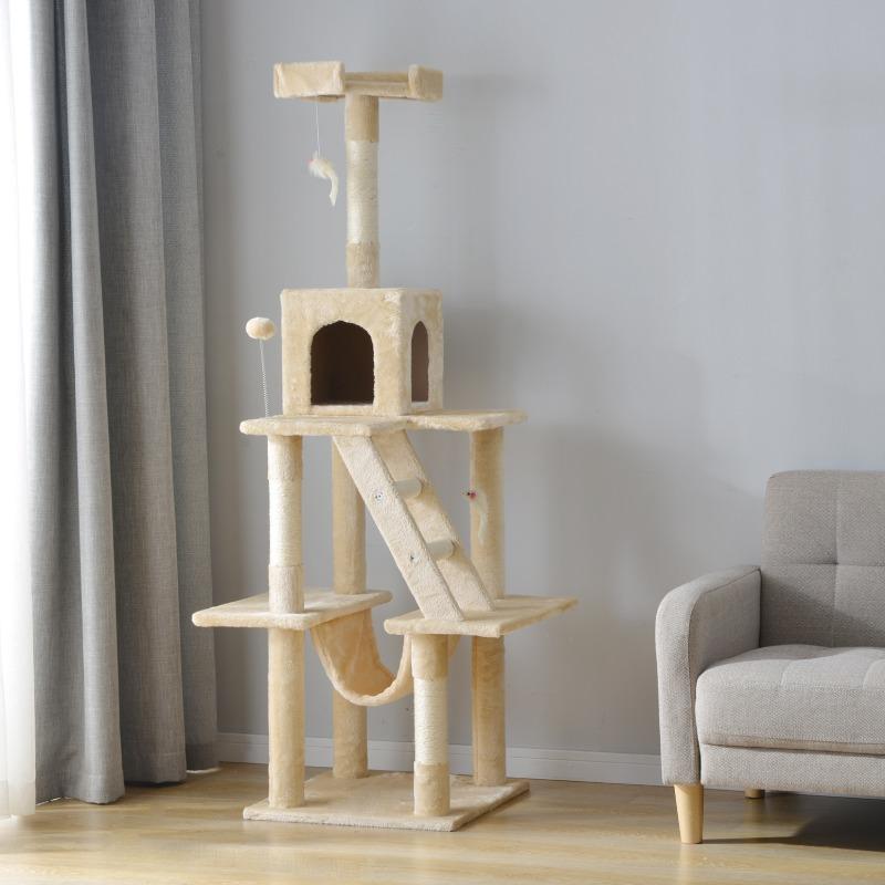 猫用品 全高155cm　キャットタワー　据え置き　ベージュ キャットタワー 据え置き 麻紐全高155cm【ベージュ】 : 楽工房 - 通販