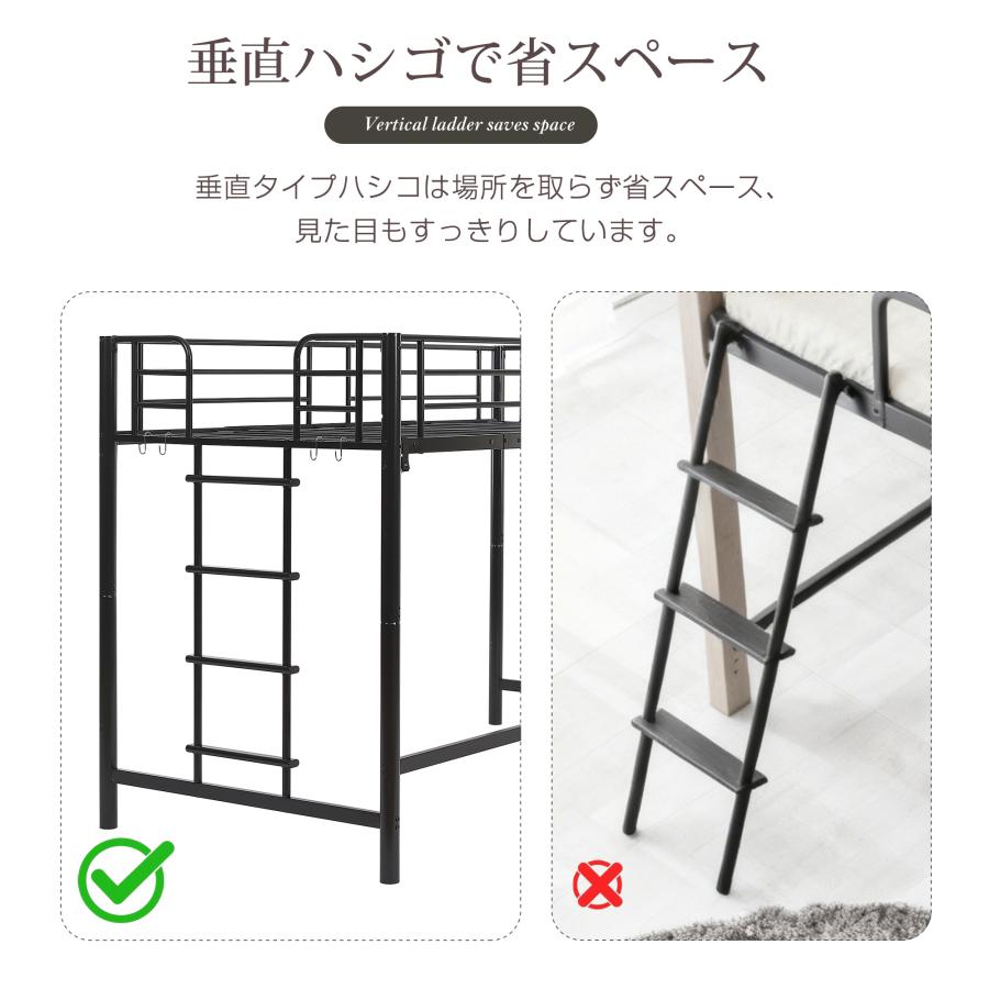 高さ140cm】ロフトベッド パイプベッド シングル 耐荷重150kg システム