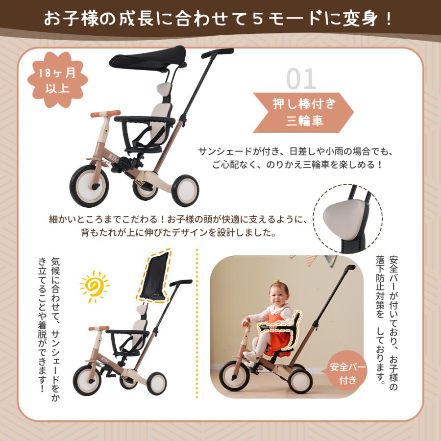 ブルー】子供用三輪車 5in1 自転車 オリジナル 押し棒付き 安全バー
