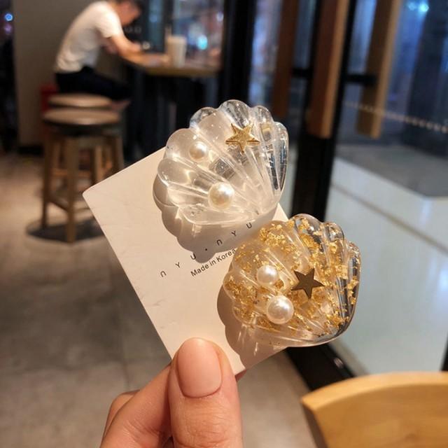 ヘアアクセサリー ヘアクリップ アクリル 貝殻 シェル 貝 海 マリン 夏 