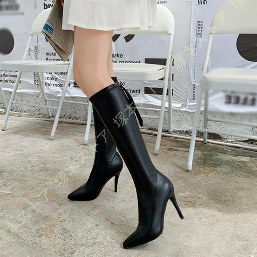 8cmヒール ロングブーツ レディース ブーツ ストレッチブーツ 白 美脚