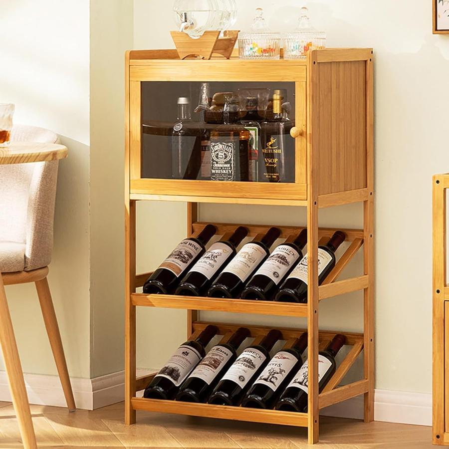 竹製酒 棚 収納コンパートメント付き お酒 ボトルラック ワインラック