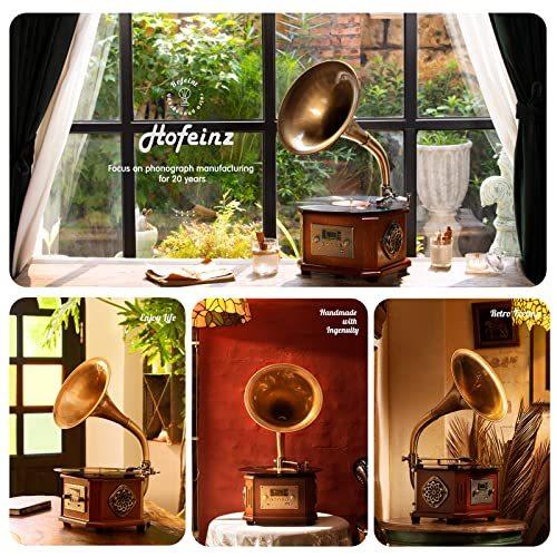 HOFEINZ 天然木材 蓄音機 純銅ホーン 工芸品 マルチレコードプレーヤー/Bluetooth4.2 /USB/FM ラジオ 