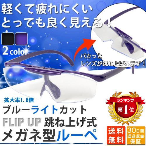 ルーペ メガネ 博士 御愛用 拡大鏡 跳ね上げ式 ブルーライトカット 1.6