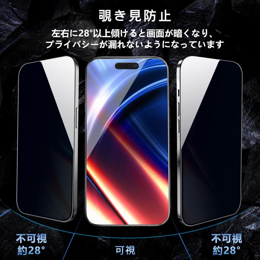 【1枚が3枚に匹敵・防塵一体式設計】 OAproda 覗き見防止 ガラスフィルム iPhone 15 Pro Max 用 全面保護 硬度が9Hを超え｜rakuraku222｜02