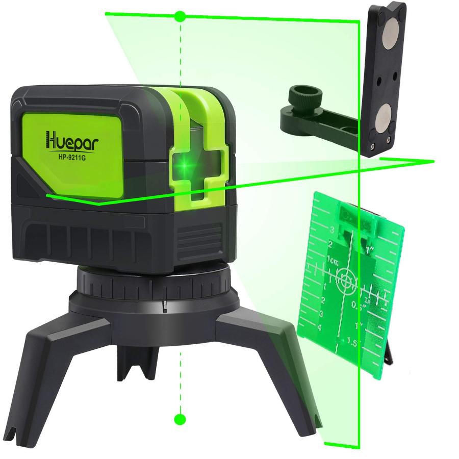 Huepar 2ライン グリーン レーザー墨出し器 2ポイント 緑色