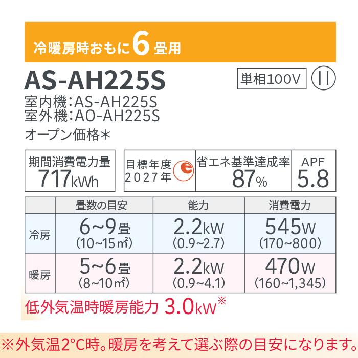 nocria 富士通ゼネラル AS-AH225S-W ルームエアコン ノクリア noctia