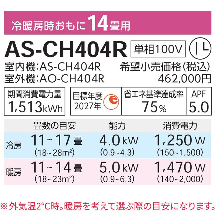 nocria 富士通ゼネラル AS-CH404R-W インバーター冷暖房エアコン