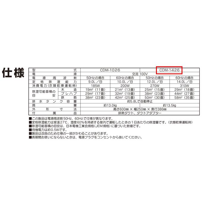 CORONA（コロナ） CDM-1426-W 冷風機 どこでもクーラー 除湿能力1日14L