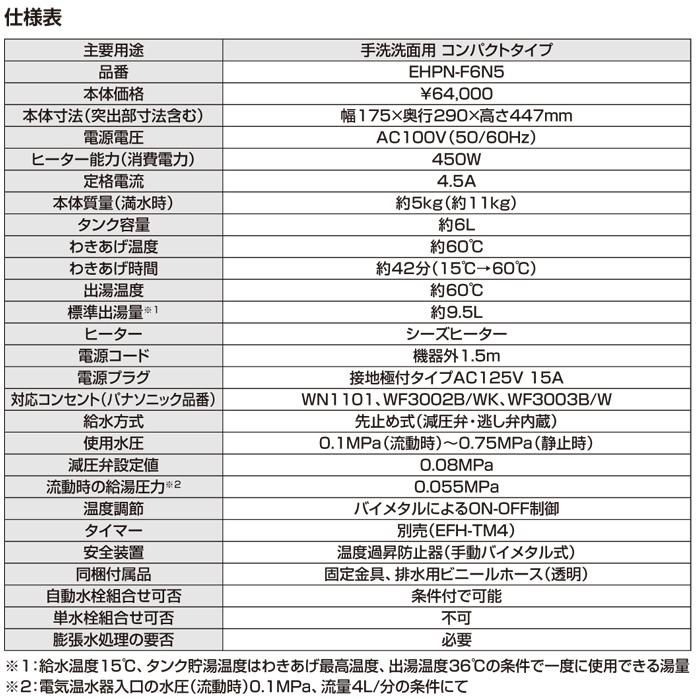 リクシル EHPN-F6N5 小型電気温水器 ゆプラス 壁掛設置&床置設置可 手洗洗面用 コンパクトタイプ 本体のみ 100V わきあげ温度約65度 タンク容量約6L 給湯｜rakurakumarket｜04