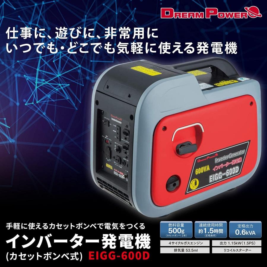 ナカトミ EIGG-600D カセットボンベ式インバーター発電機 エコモード