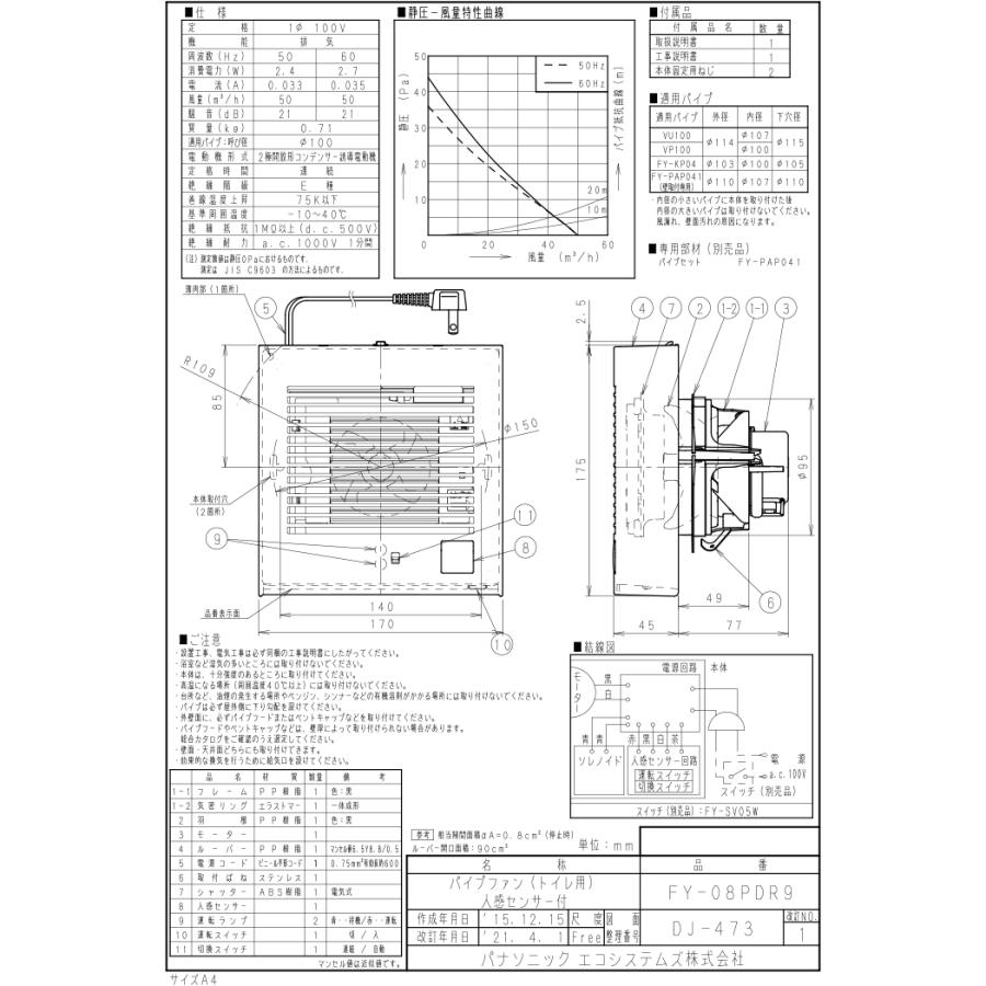 Panasonic（パナソニック） FY-08PDR9 パイプファン 人感センサー付