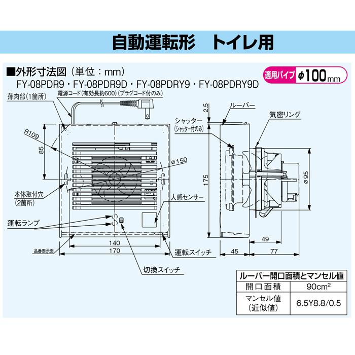 Panasonic（パナソニック） FY-08PDR9 パイプファン 人感センサー付