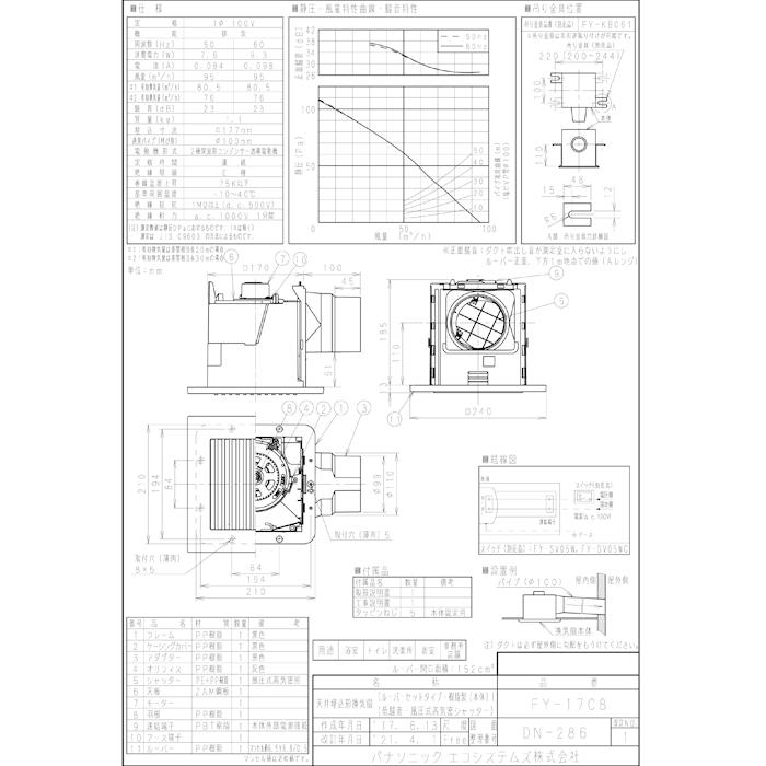 Panasonic（パナソニック） (在庫有)パナソニック FY-17C8 天井埋込形
