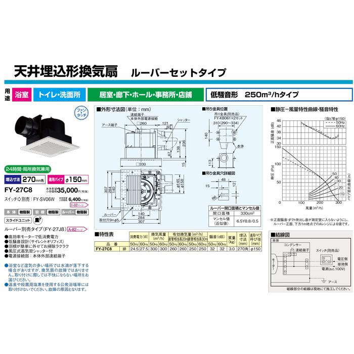 Panasonic（パナソニック） FY-27C8 天井埋込形換気扇 一室換気用