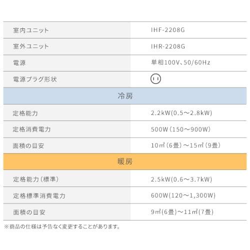 アイリスオーヤマ IHF-2208G ルームエアコン 6畳用 2.2kw 2024年モデル 節電 ホワイト クーラー 冷房 暖房 省エネ IRIS OHYAMA｜rakurakumarket｜13