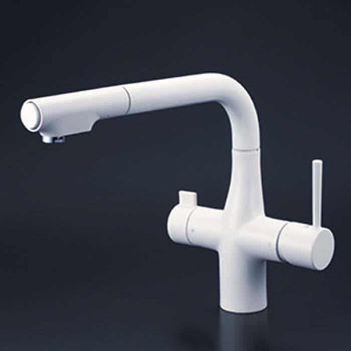 KVK KM6121SCECM4 ビルトイン浄水器用シングルシャワー付混合栓(eレバー)マットホワイト(代引不可)