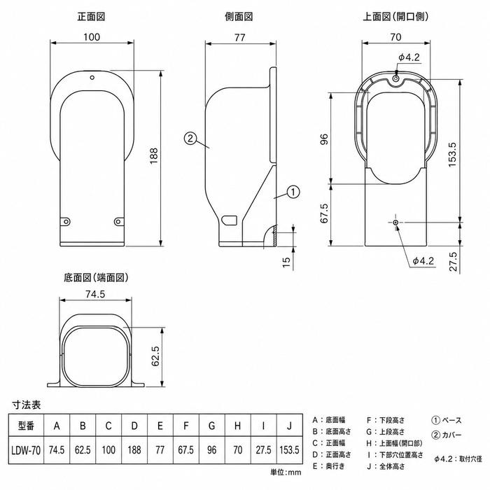 因幡電工 LDW-70-I ウォールコーナー 壁面取り出し用 スリムダクトLD