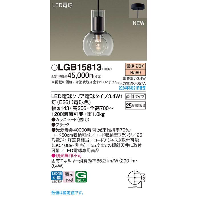 Panasonic（パナソニック） LGB15813 天井吊下型 LED(電球色