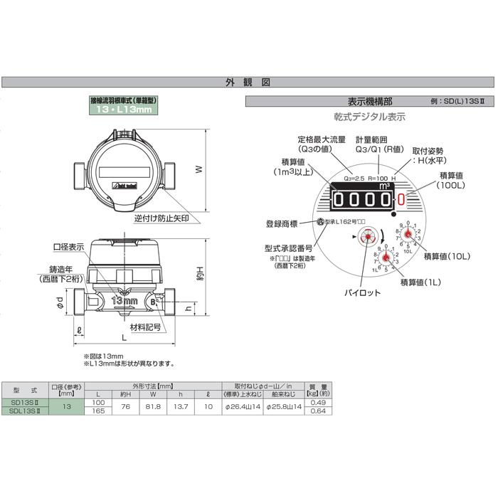 愛知時計電機 SDL13SII SDL13SII 高機能乾式水道メーター 口径13mm