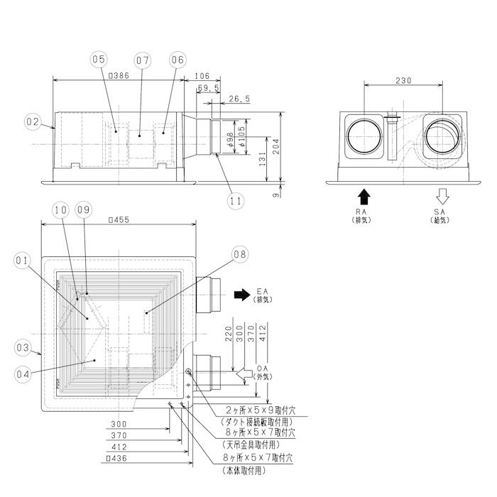 三菱（MITSUBISHI） VL-12ZJ2 J-ファン 熱交換タイプ ダクト用ロスナイ