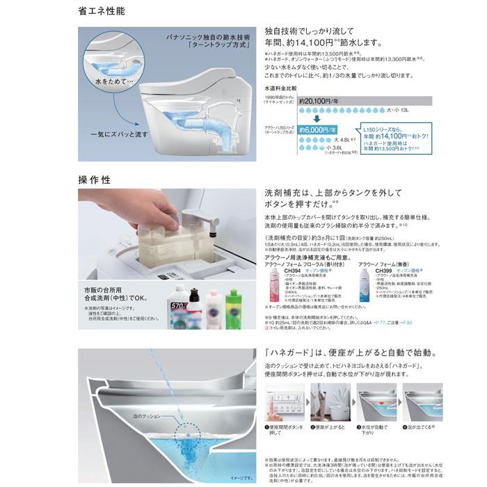 パナソニック XCH1501WSK 全自動おそうじトイレ アラウーノ L150シリーズ 配管セット+フラットリモコン付 排水芯120・200mm 床排水 標準タイプ ホワイト｜rakurakumarket｜10