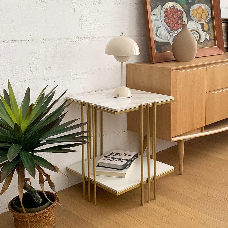 unho サイドテーブル ナイトテーブル 大理石天板×ゴールド脚 ベッド
