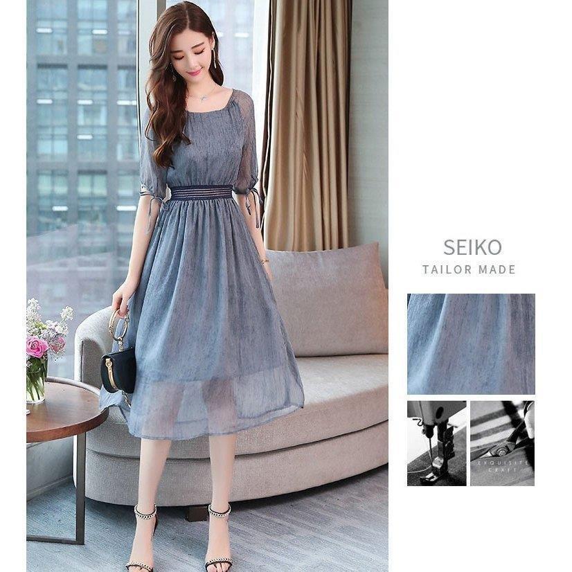 注目ショップ ブランドのギフト 韓国風 パーティードレス シフォンワンピース 丸襟 五分袖 膝丈ワンピース 夏 40代 きれいめ レディース ワンピース オシャレ 着痩せ 上品 Ol 大人 通勤 ワンピース カラー ブルー Michiganestateplanning Com