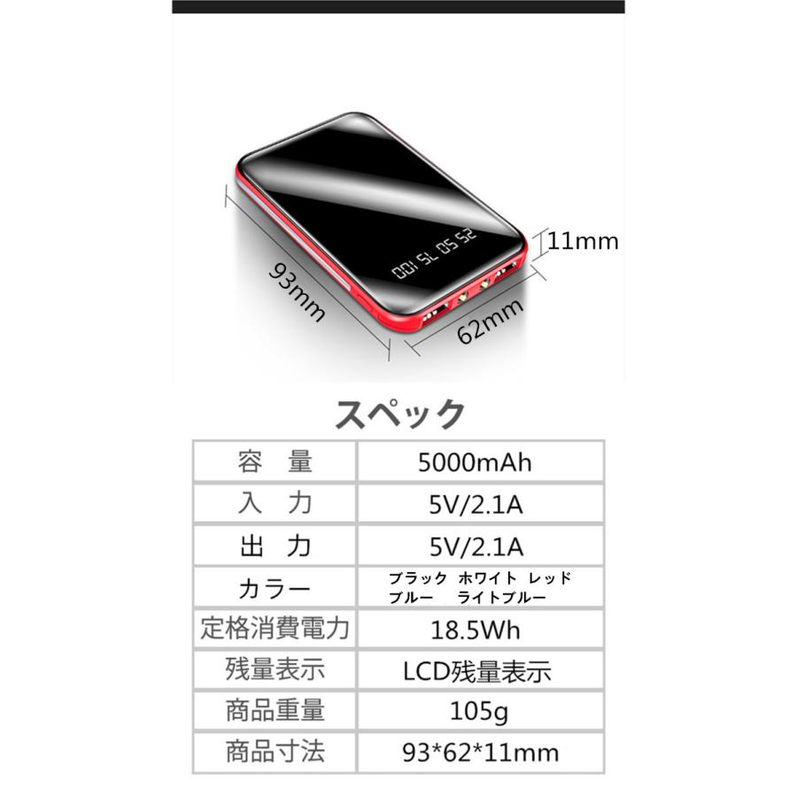 超小型 軽量 薄型  モバイルバッテリー 大容量 5000mAh スマホ充電器 2.1A急速充電 Android iPhone 15Pro MAX スマートフォン アイフォン アンドロイド｜rakurakuya-store｜19