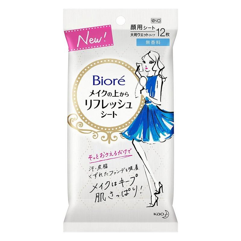 Biore 花王 ビオレ メイクの上からリフレッシュシート 無香料 12枚 