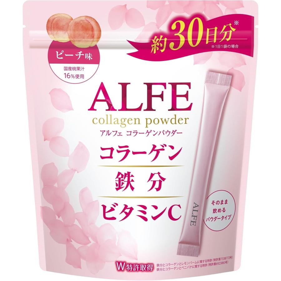 大正製薬 ALFE アルフェ コラーゲンパウダー ピーチ味 約30日分4袋セット アルフェ 大正製薬 コラーゲンパウダー 30袋 ピーチ味 約30日分