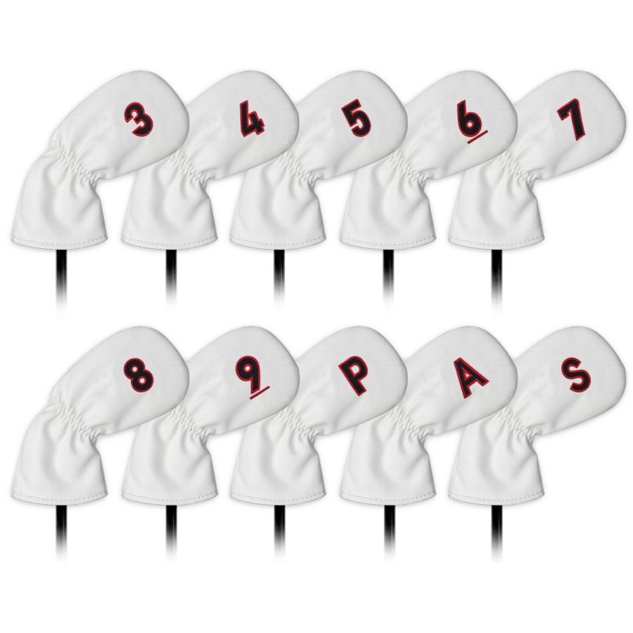 アイアンカバー（左右兼用）　ゴルフヘッドカバー　IRON用　両面数字　おしゃれ　保護ケース　10枚入りセット(3-9、P、A、S)　　ホワイト