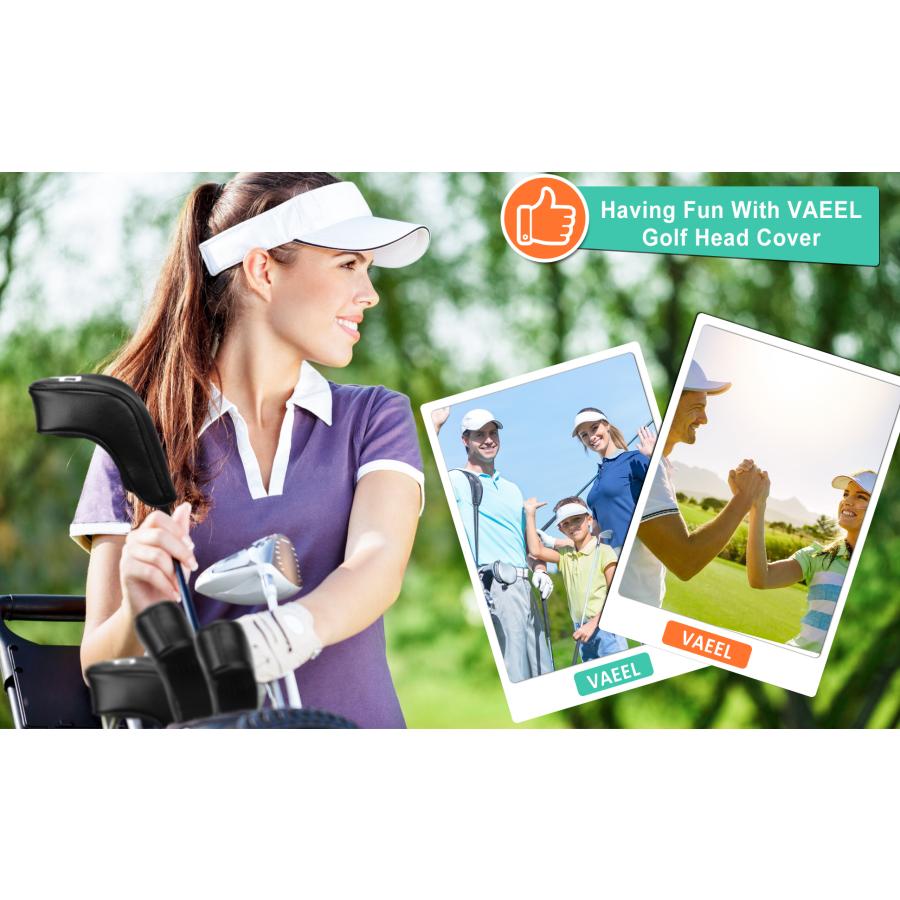 ゴルフヘッドカバー ハイブリッドアイアン ヘッドカバー 番号刺繍 左右手通用 エラスティック開閉 ロングネック 合成レザー セット