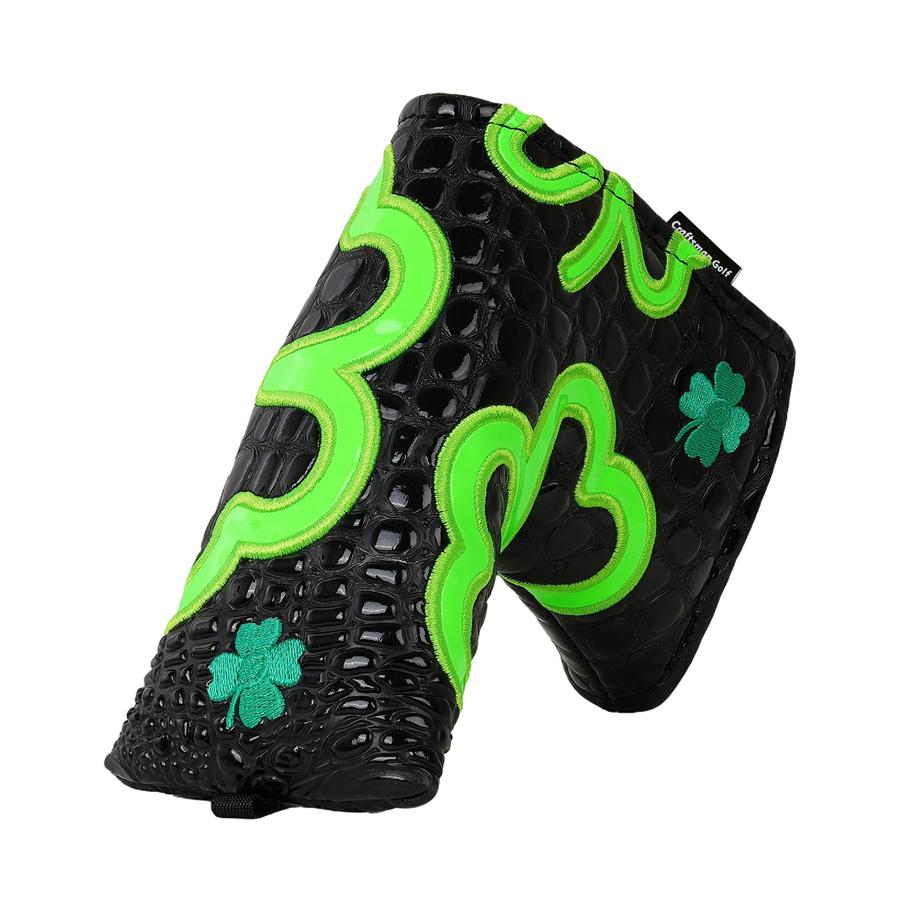 Craftsmanパターカバー　ゴルフヘッドカバー　ピンタイプ　マグネット式　ワニの皮模様 四つ葉クローバー刺繍 高級合成皮革